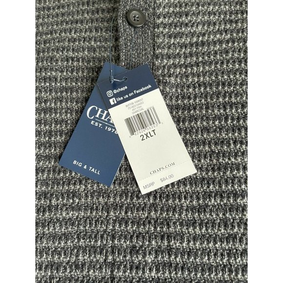🔧Men's Sweater Big Tall Size 2XL Chaps Button Mock Sweater Charcoal - Picture 8 of 12